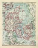D&auml;nemark historische Landkarte Lithographie ca. 1908