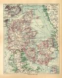 D&auml;nemark historische Landkarte Lithographie ca. 1910