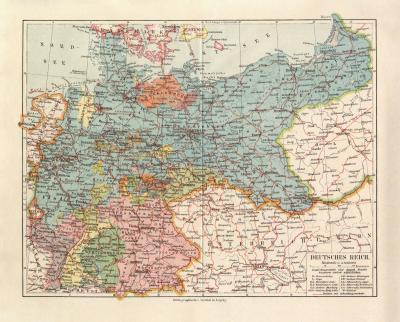 Deutsches Reich politisch historische Landkarte Lithographie ca. 1914