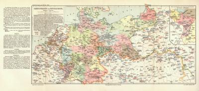 Garnisonskarte von Mitteleuropa historische Landkarte Lithographie ca. 1912