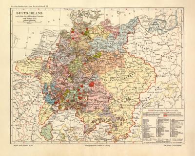 Deutschland nach dem westfälischen Frieden historische Landkarte Lithographie ca. 1908