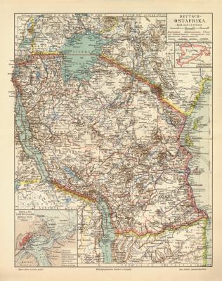 Deutsch Ostafrika historische Landkarte Lithographie ca. 1905