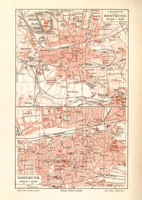 Dortmund historischer Stadtplan Karte Lithographie ca. 1909