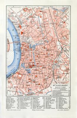 Düsseldorf historischer Stadtplan Karte Lithographie ca. 1906