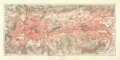 Elberfeld Barmen historischer Stadtplan Karte Lithographie ca. 1903