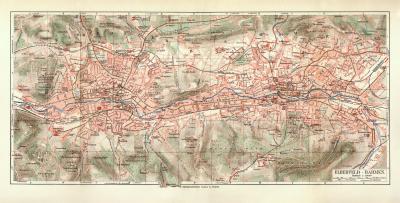 Elberfeld Barmen historischer Stadtplan Karte Lithographie ca. 1908