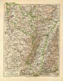 Elsass Lothringen historische Landkarte Lithographie ca....