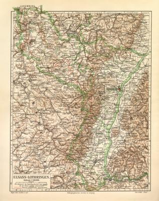 Elsass Lothringen historische Landkarte Lithographie ca. 1910