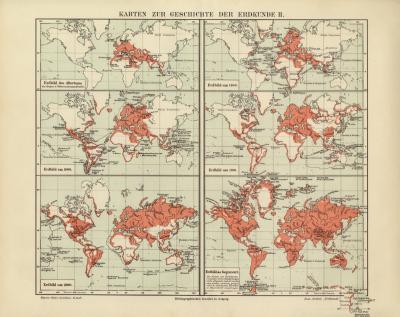 1904 antik Geschichte der Erdkunde II historische Landkarte Lithographie ca 