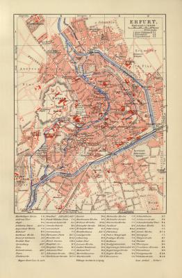 Erfurt historischer Stadtplan Karte Lithographie ca. 1907