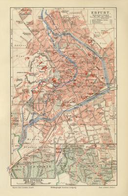 Erfurt historischer Stadtplan Karte Lithographie ca. 1912