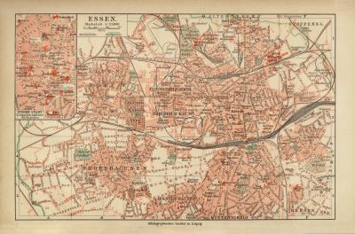 Essen historischer Stadtplan Karte Lithographie ca. 1918