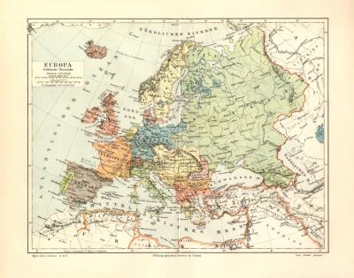 Europa Politische Übersicht historische Landkarte Lithographie ca. 1905