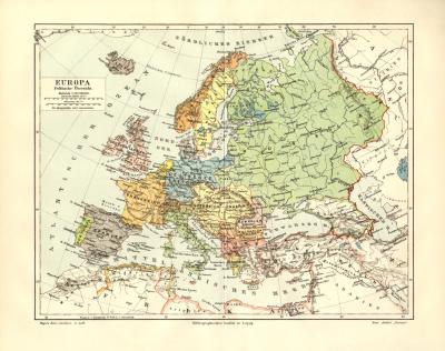 Europa Politische Übersicht historische Landkarte Lithographie ca. 1906