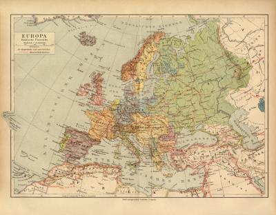 Europa Politische Übersicht historische Landkarte Lithographie ca. 1918