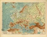 Europa Flüsse Gebirge historische Landkarte...