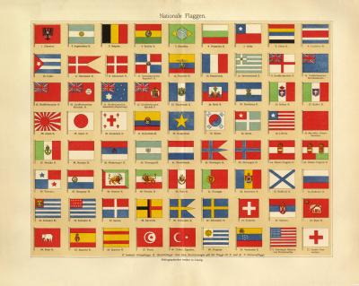 Flaggen I. International historischer Druck Chromolithographie ca. 1918