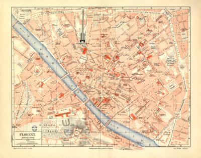 Florenz historischer Stadtplan Karte Lithographie ca. 1905