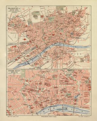Alte historische Stadtkarte Frankfurt a.M Stadtplan Lithographie 1904 
