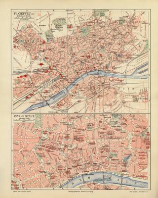 Frankfurt a.M. historischer Stadtplan Karte Lithographie ca. 1908