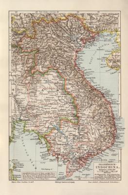 Französisch Indochina historische Landkarte Lithographie ca. 1904