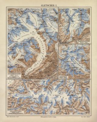 Gletscher I. historische Landkarte Lithographie ca. 1904