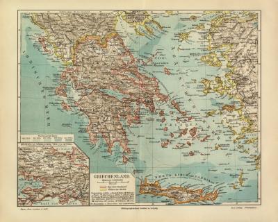Griechenland historische Landkarte Lithographie ca. 1906