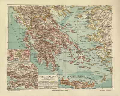 Griechenland historische Landkarte Lithographie ca. 1908