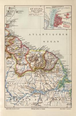 Guayana historische Landkarte Lithographie ca. 1908