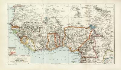 Oberguinea Westsudan historische Landkarte Lithographie ca. 1904