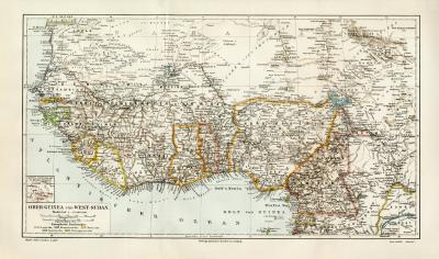 Oberguinea Westsudan historische Landkarte Lithographie ca. 1905