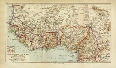 Oberguinea Westsudan historische Landkarte Lithographie ca. 1918