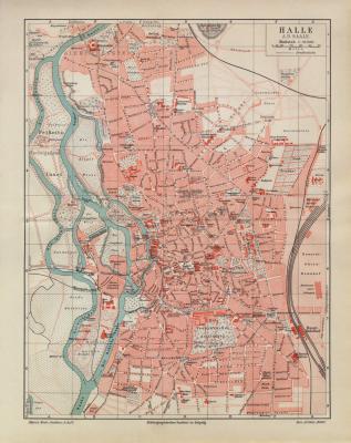 Halle a.d. Saale historischer Stadtplan Karte Lithographie ca. 1906