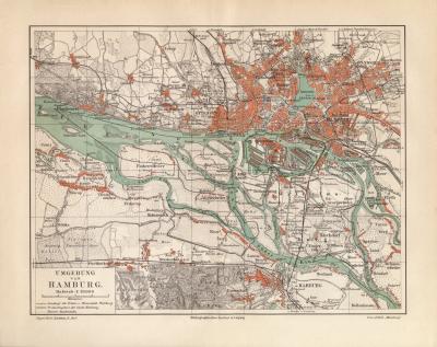 Hamburg Umgebung historischer Stadtplan Karte Lithographie ca. 1907