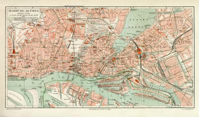 Hamburg Altona historischer Stadtplan Karte Lithographie ca. 1908