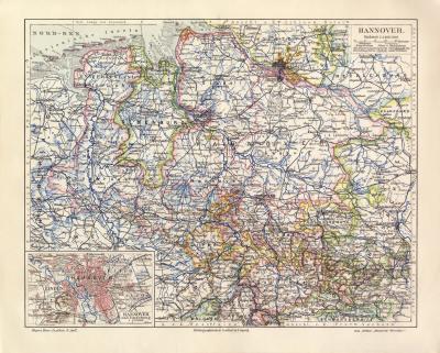 Hannover historische Landkarte Lithographie ca. 1910
