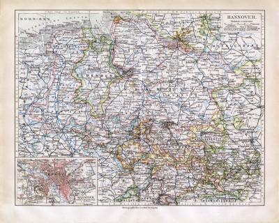 Hannover historische Landkarte Lithographie ca. 1918