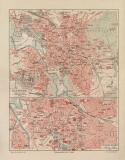 Hannover historischer Stadtplan Karte Lithographie ca. 1908