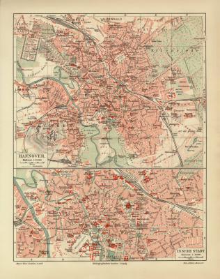 Hannover historischer Stadtplan Karte Lithographie ca. 1910