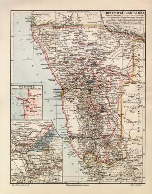 Deutsch Südwestafrika historische Landkarte Lithographie ca. 1908