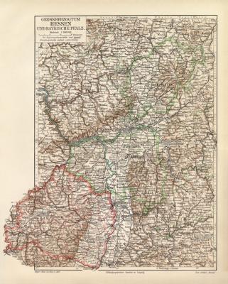 Großherzogtum Hessen historische Landkarte Lithographie ca. 1908