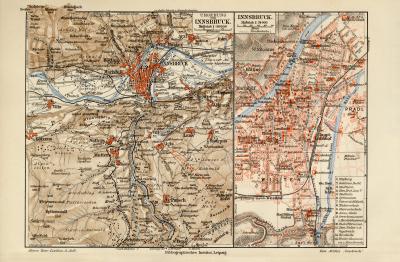 Innsbruck um 1900 historische alte Landkarte Stadtplan map 