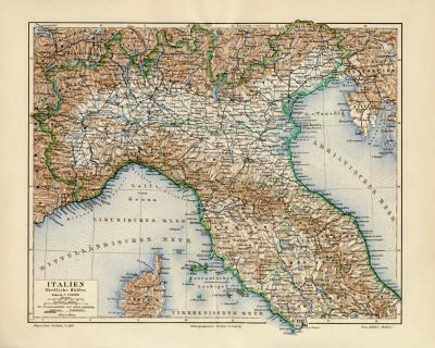 Italien Nördliche Hälfte historische Landkarte Lithographie ca. 1905