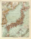 Japan und Korea historische Landkarte Lithographie ca. 1907