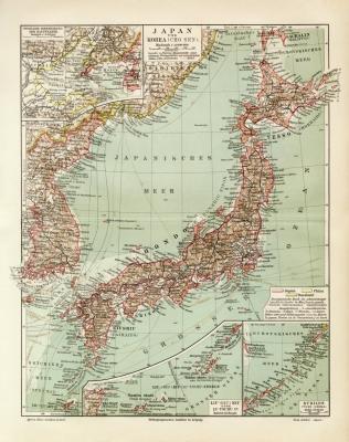 Japan und Korea historische Landkarte Lithographie ca. 1910