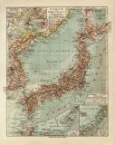 Japan und Korea historische Landkarte Lithographie ca. 1918