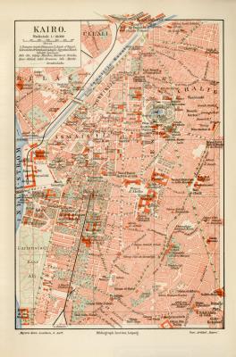Kairo historischer Stadtplan Karte Lithographie ca. 1910