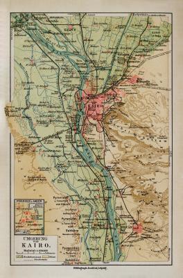 Kairo Umgebung historischer Stadtplan Karte Lithographie ca. 1910