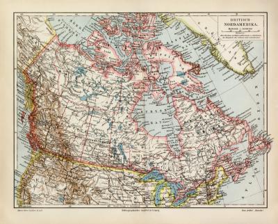 Britisch Nordamerika historische Landkarte Lithographie ca. 1907