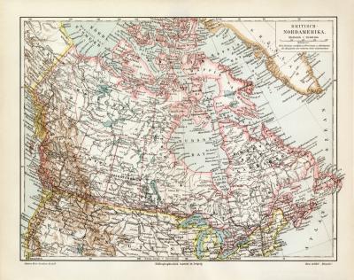 Britisch Nordamerika historische Landkarte Lithographie ca. 1908